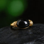 Buddha Stones Oval Pattern Hematite Support Adjustable Ring