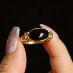 Buddha Stones Oval Pattern Hematite Support Adjustable Ring