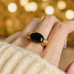 Buddha Stones Oval Pattern Hematite Support Adjustable Ring