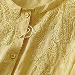 Buddha Stones Summer Vintage Embroidery Floral Women's Elbow-Length Sleeve Shirts