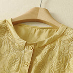 Buddha Stones Summer Vintage Embroidery Floral Women's Elbow-Length Sleeve Shirts