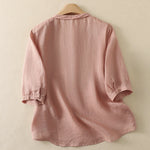 Buddha Stones Summer Vintage Embroidery Floral Women's Elbow-Length Sleeve Shirts
