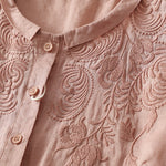 Buddha Stones Summer Vintage Embroidery Floral Women's Elbow-Length Sleeve Shirts