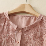 Buddha Stones Summer Vintage Embroidery Floral Women's Elbow-Length Sleeve Shirts