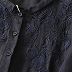 Buddha Stones Summer Vintage Embroidery Floral Women's Elbow-Length Sleeve Shirts