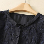 Buddha Stones Summer Vintage Embroidery Floral Women's Elbow-Length Sleeve Shirts