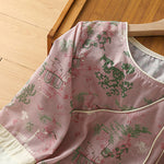 Buddha Stones Summer Tang Style Frog Button Floral Pavilion Women's Elbow-Length Sleeve Shirts