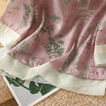 Buddha Stones Summer Tang Style Frog Button Floral Pavilion Women's Elbow-Length Sleeve Shirts