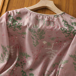 Buddha Stones Summer Tang Style Frog Button Floral Pavilion Women's Elbow-Length Sleeve Shirts