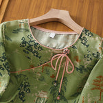 Buddha Stones Summer Tang Style Frog Button Floral Pavilion Women's Elbow-Length Sleeve Shirts