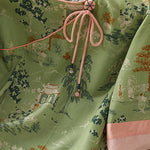 Buddha Stones Summer Tang Style Frog Button Floral Pavilion Women's Elbow-Length Sleeve Shirts
