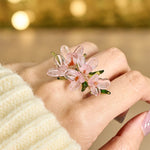 Buddha Stones Liuli Pear Blossom Flower Wisdom Ring