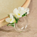 Buddha Stones Liuli Pear Blossom Flower Wisdom Ring