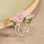 Buddha Stones Liuli Pear Blossom Flower Wisdom Ring