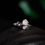 Buddha Stones 999 Sterling Silver Zircon Flower Adjustable Protection Ring