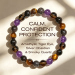 Buddha Stones Natural Amethyst Tiger Eye Black Obsidian Smoky Quartz Healing Bracelet