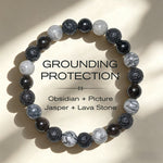 FREE Today: Support and Strength Black Obsidian Lava Rock Picasso Jasper Beads Bracelet