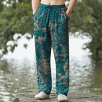 Buddha Stones Cotton Oriental Landscape Pattern Men's Tapered Pants With Pockets