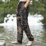 Buddha Stones Cotton Oriental Landscape Pattern Men's Tapered Pants With Pockets