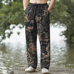 Buddha Stones Cotton Oriental Landscape Pattern Men's Tapered Pants With Pockets