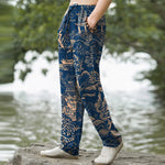 Buddha Stones Cotton Oriental Landscape Pattern Men's Tapered Pants With Pockets