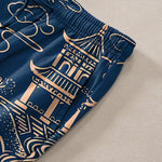 Buddha Stones Cotton Oriental Landscape Pattern Men's Tapered Pants With Pockets
