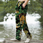 Buddha Stones Cotton Tiger Jungle Pattern Men's Tapered Pants With Pockets