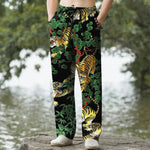 Buddha Stones Cotton Tiger Jungle Pattern Men's Tapered Pants With Pockets