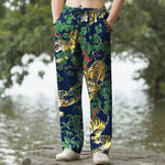 Buddha Stones Cotton Tiger Jungle Pattern Men's Tapered Pants With Pockets