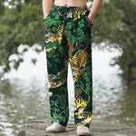 Buddha Stones Cotton Tiger Jungle Pattern Men's Tapered Pants With Pockets