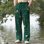 Buddha Stones Cotton Golden Floral Cloud Pattern Men's Tapered Pants With Pockets