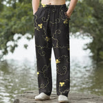 Buddha Stones Cotton Golden Floral Cloud Pattern Men's Tapered Pants With Pockets