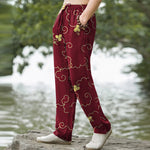 Buddha Stones Cotton Golden Floral Cloud Pattern Men's Tapered Pants With Pockets
