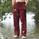Buddha Stones Cotton Golden Floral Cloud Pattern Men's Tapered Pants With Pockets