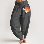 Buddha Stones Pure Cotton Sun Crane Bamboo Pattern Women's Elastic Waist Harem Pants