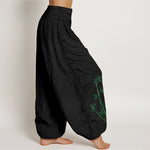 Buddha Stones Pure Cotton Sun Crane Bamboo Pattern Women's Elastic Waist Harem Pants