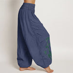 Buddha Stones Pure Cotton Sun Crane Bamboo Pattern Women's Elastic Waist Harem Pants