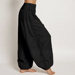 Buddha Stones Pure Cotton Pink Lotus Pattern Women's Elastic Waist Harem Pants