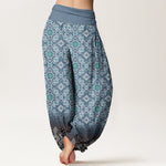 Buddha Stones Cotton Bohemian Floral Geometric Pattern Women's Elastic Waist Harem Pants