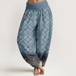 Buddha Stones Cotton Bohemian Floral Geometric Pattern Women's Elastic Waist Harem Pants
