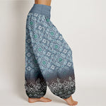 Buddha Stones Cotton Bohemian Floral Geometric Pattern Women's Elastic Waist Harem Pants