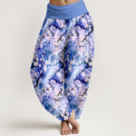 Buddha Stones Pure Cotton Watercolor Floral Pattern Women's Elastic Waist Harem Pants