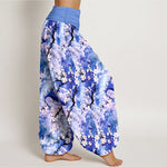 Buddha Stones Pure Cotton Watercolor Floral Pattern Women's Elastic Waist Harem Pants