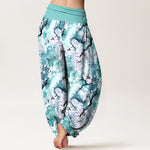 Buddha Stones Pure Cotton Watercolor Floral Pattern Women's Elastic Waist Harem Pants