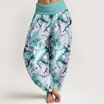 Buddha Stones Pure Cotton Watercolor Floral Pattern Women's Elastic Waist Harem Pants