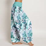 Buddha Stones Pure Cotton Watercolor Floral Pattern Women's Elastic Waist Harem Pants