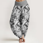 Buddha Stones Pure Cotton Watercolor Floral Pattern Women's Elastic Waist Harem Pants