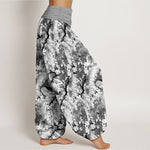 Buddha Stones Pure Cotton Watercolor Floral Pattern Women's Elastic Waist Harem Pants