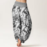 Buddha Stones Pure Cotton Watercolor Floral Pattern Women's Elastic Waist Harem Pants