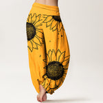 Buddha Stones Pure Cotton Sunflower Bloom Pattern Women's Elastic Waist Harem Pants